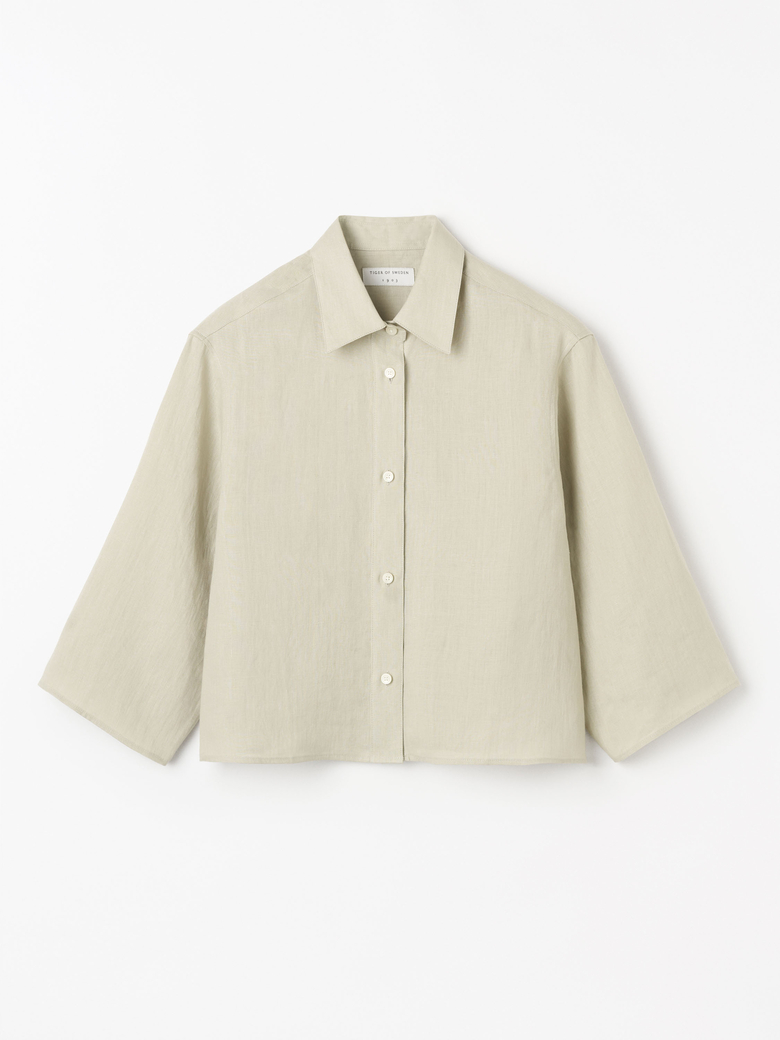 Beige cropped linen shirt